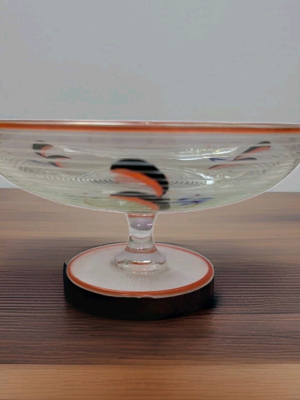 Mid Century Art Deco Vintage Checkoslovakia Blown Glass Unique Bowl
